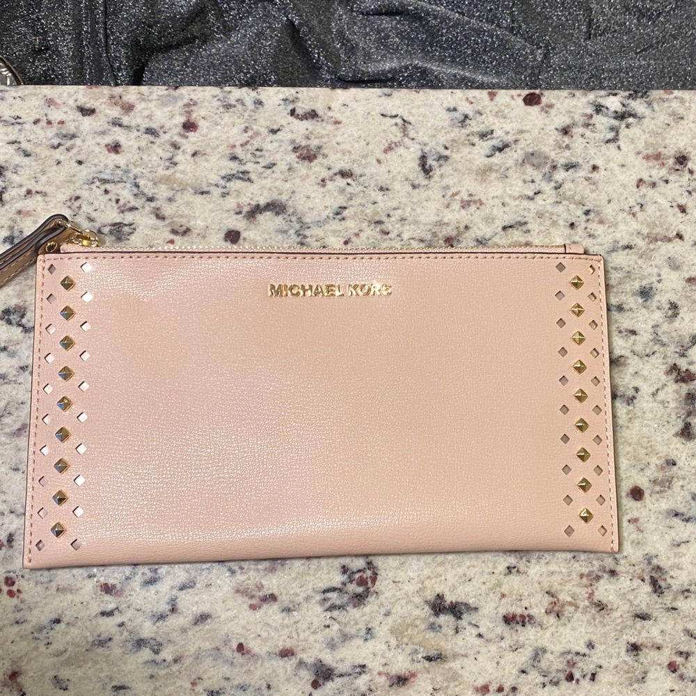 Michael Kors Blush Pink Wristlet/Clutch Purse with Gold Accents